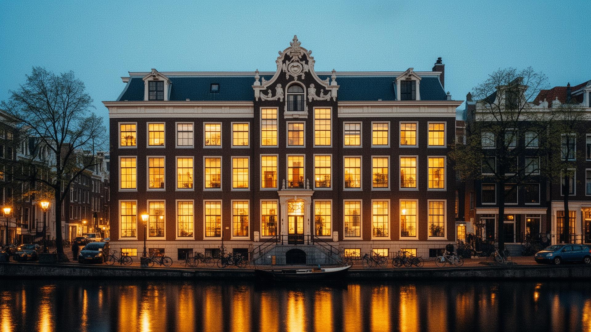 Amsterdamse grachtenwoning in warm avondlicht